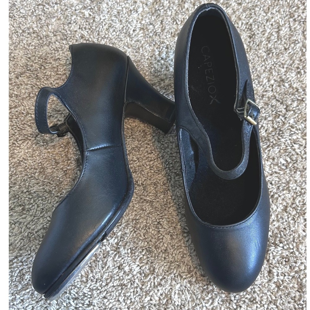 Capezio Manhattan Character Tap Shoes Black Mary Jane Tele Tone 650 2.5" SZ 6.5